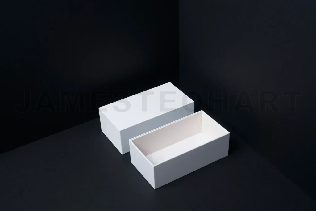 
Blank white packaging mockup revealing open box