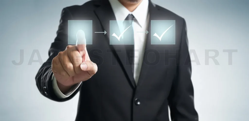 
Business Process Workflow Illustrating Management Approval, Flowchart With Businessman In Background