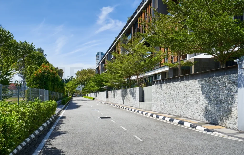 
Street road with modern luxurious property