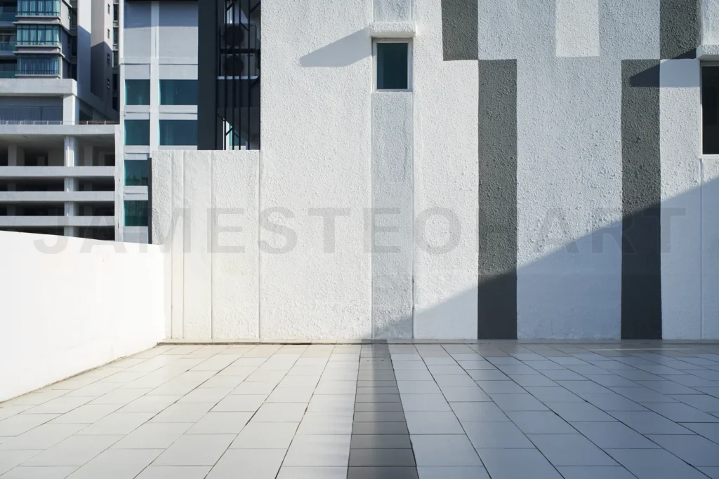 
Floor with wall in white, grey and black stripes design