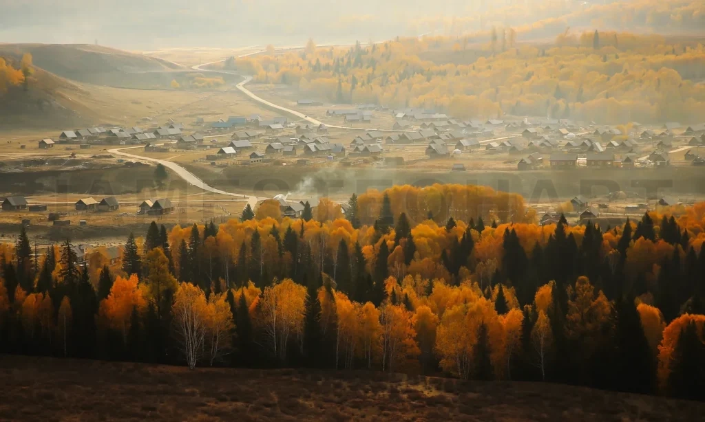 
Hemu Village On Kanas Nature Reserve, Autumn Scene ,Xinjiang, China