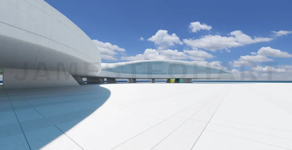
3d rendering futuristic architecture with white promenade overlo