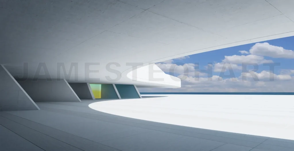 
3d rendering modern architecture embracing the sea and sky: a futuristic design