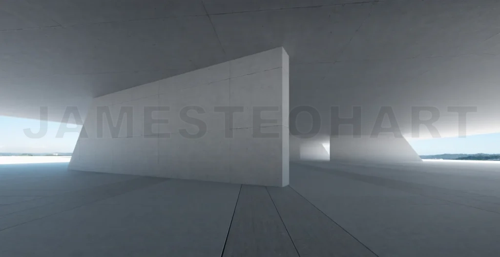 
3d rendering modern empty concrete building interior with sea view