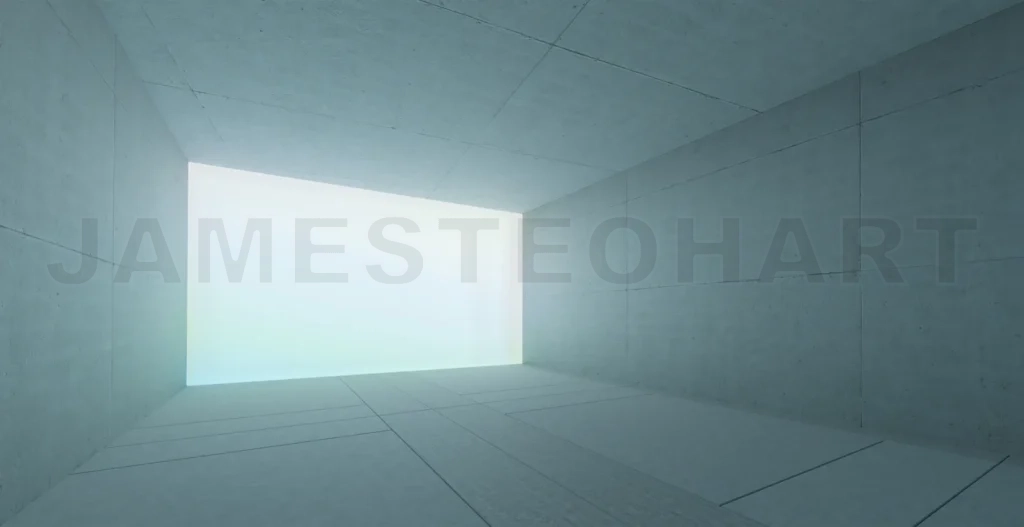 
3d rendering light floods empty concrete room through large glowing window