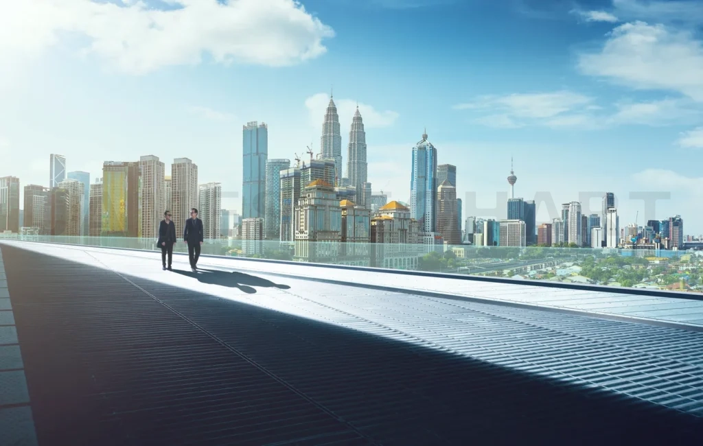 
Businessmen talking on city street