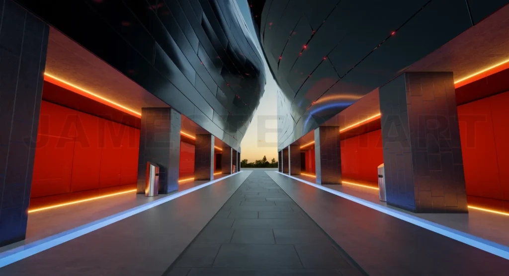 
Empty floor with modern buildings