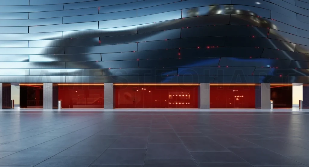 
Empty floor with modern buildings