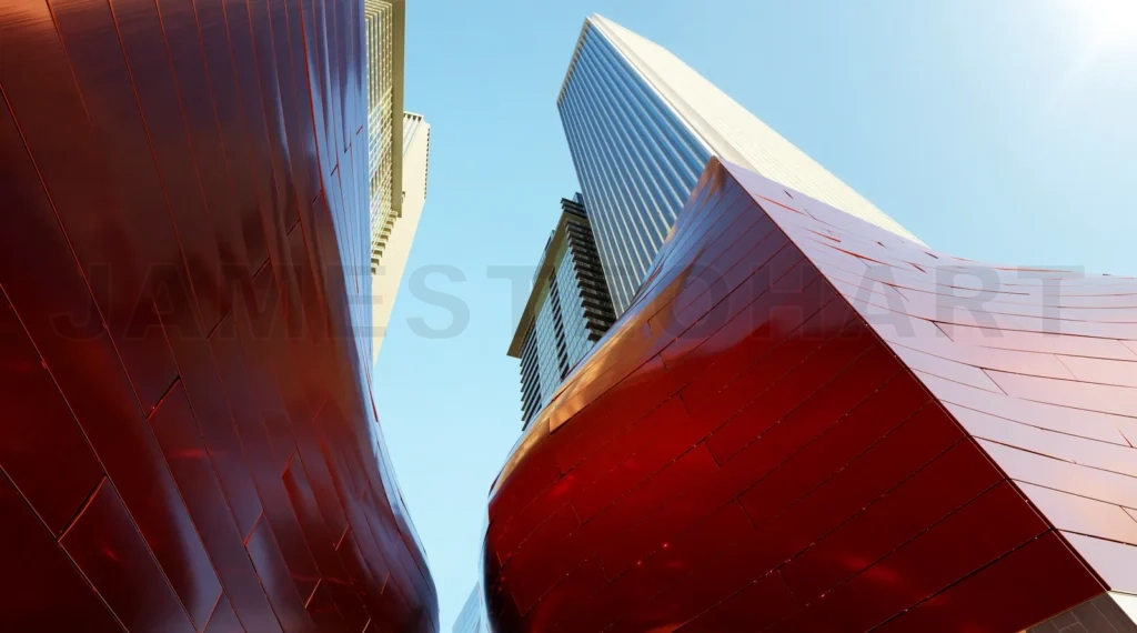 
Low angle view of modern curve shape design buildings