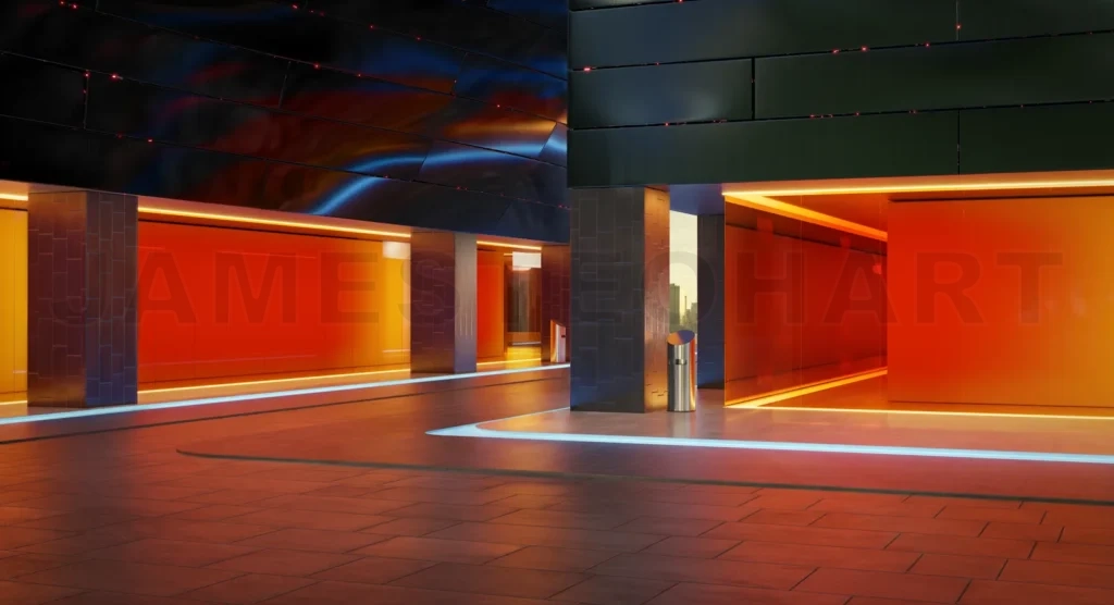 
Empty floor with modern buildings