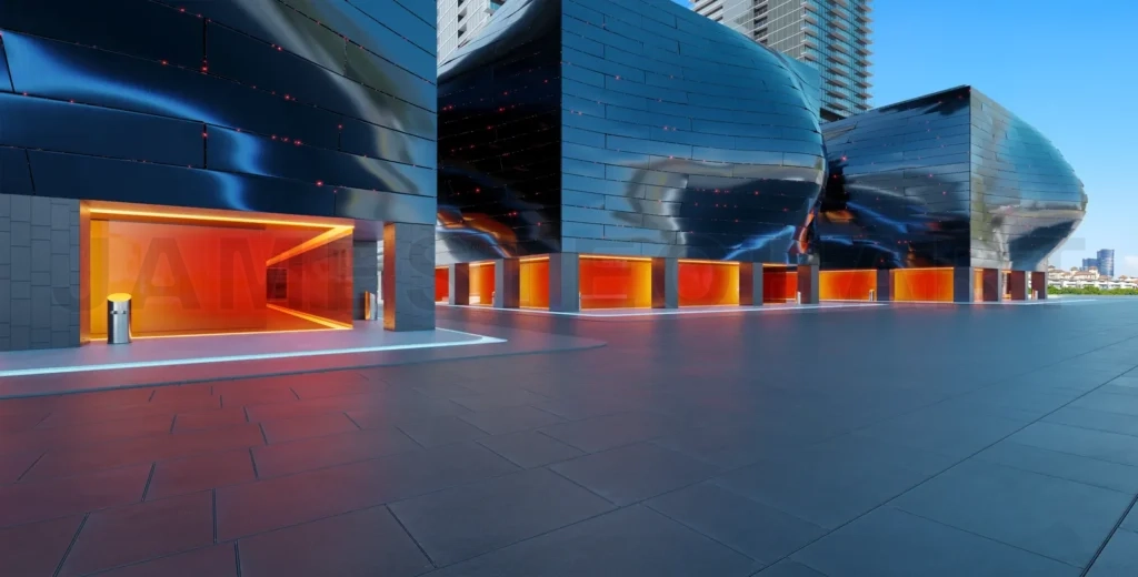 
Empty floor with modern buildings