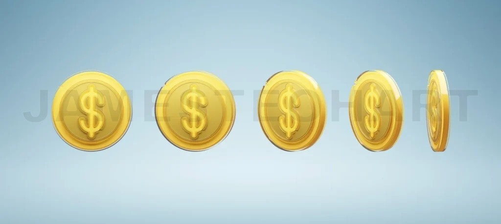 
3d set of rotation glossy design gold coin with dollar sign