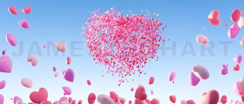 
A big love heart composed of a bunch of love balloons