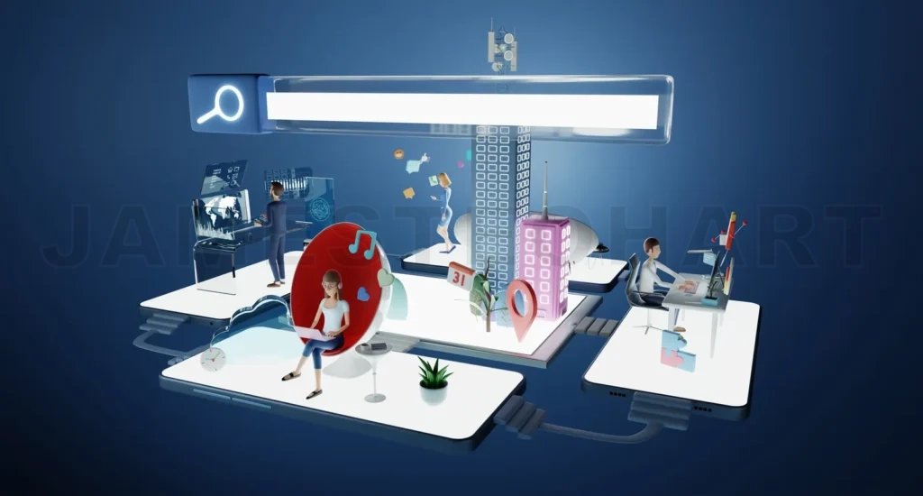 
3d render online business and marketing concept