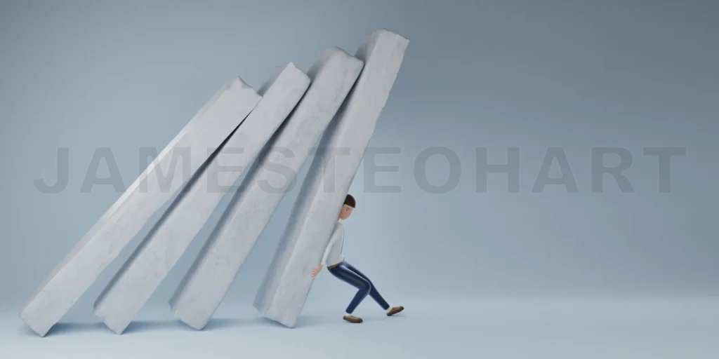 
3d render Businessman hold out against bar graph falling in econ