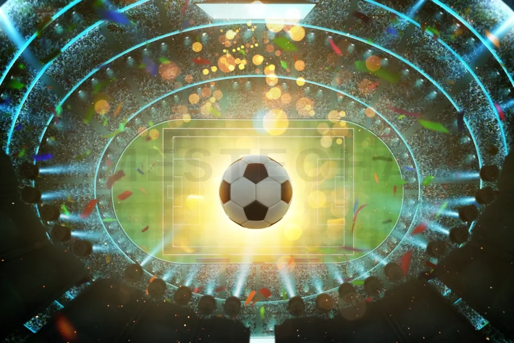 
Aerial top angle view of imaginary soccer stadium