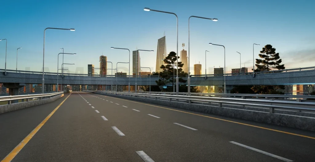 
Straight highway and overpass flyover in city