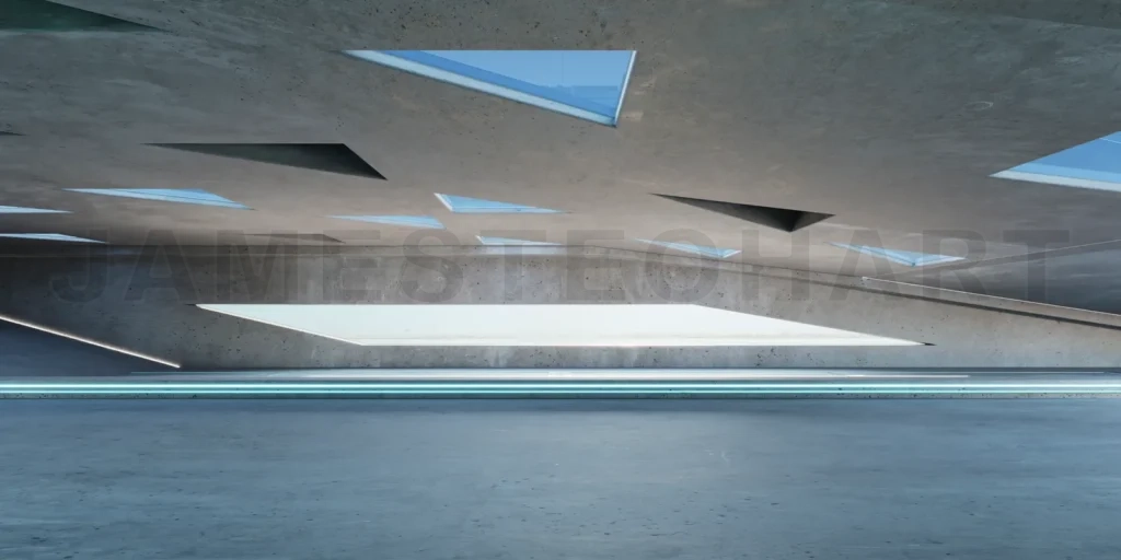
3D empty concrete floor and roof interior architecture with tria