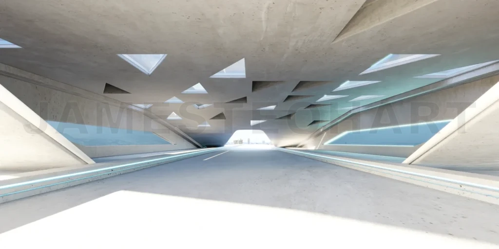 
3D empty concrete floor and roof interior architecture with tria