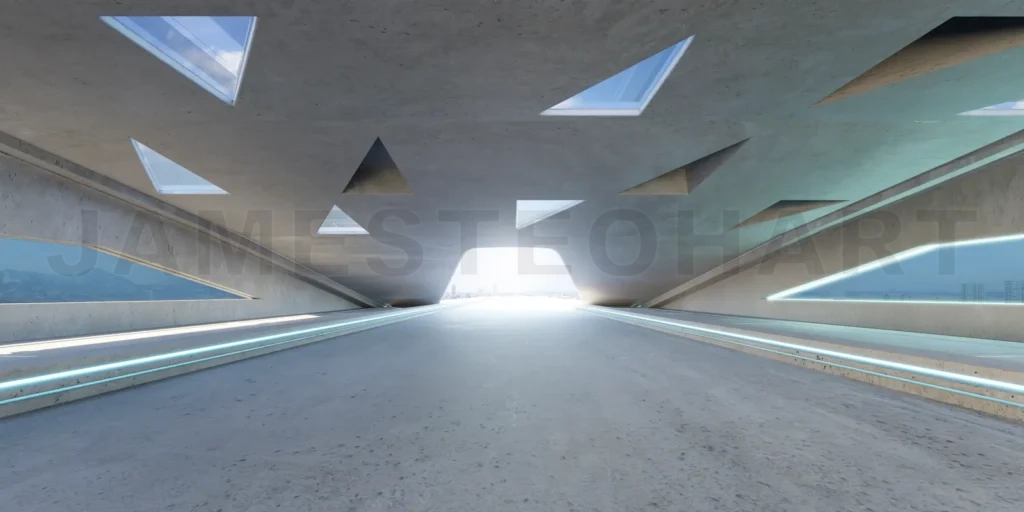 
3D empty concrete floor and roof interior architecture with tria