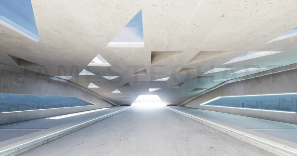 
3D empty concrete floor and roof interior architecture with tria