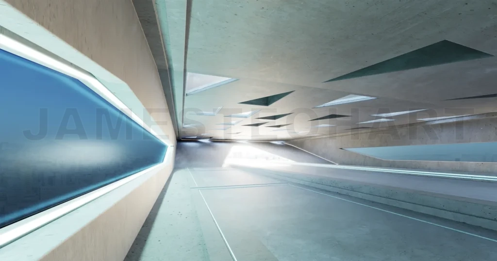 
3D empty concrete floor and roof interior architecture with tria