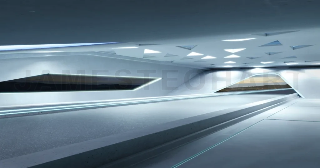 
3D empty aspahalt road and roof architecture with triangular ele