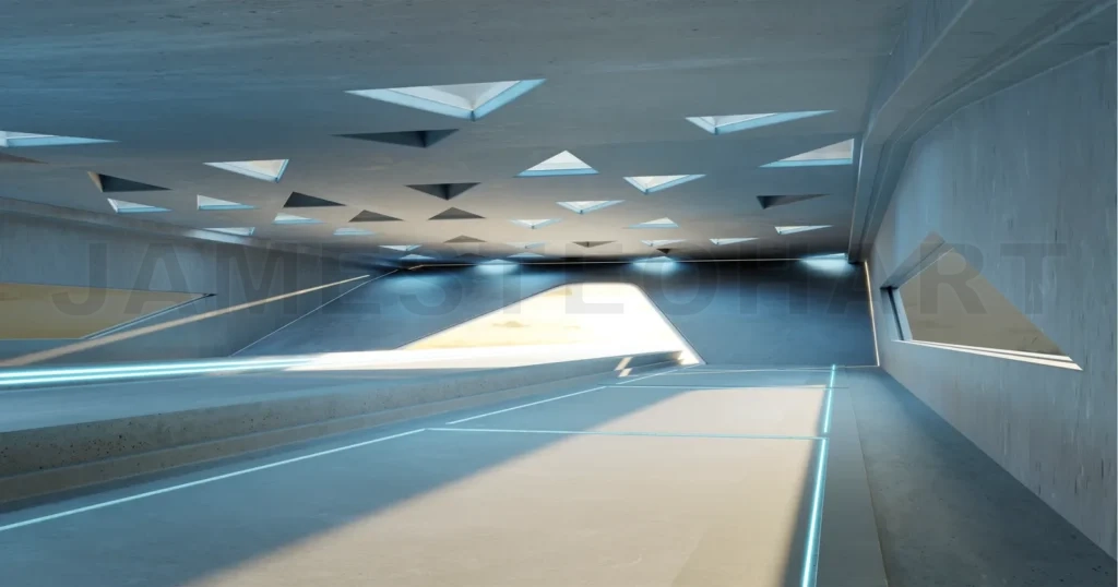 
3D empty concrete floor and roof interior architecture with tria