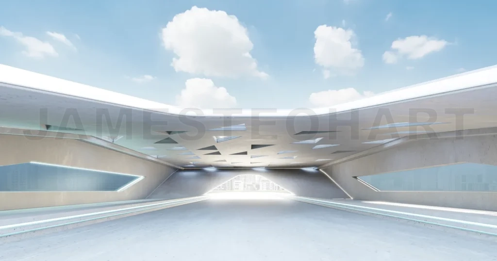 
3D empty concrete floor and roof interior architecture with tria