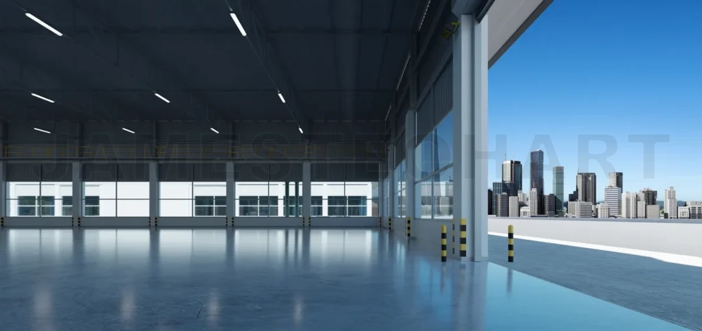 
Industrial building warehouse interior with polished concrete fl