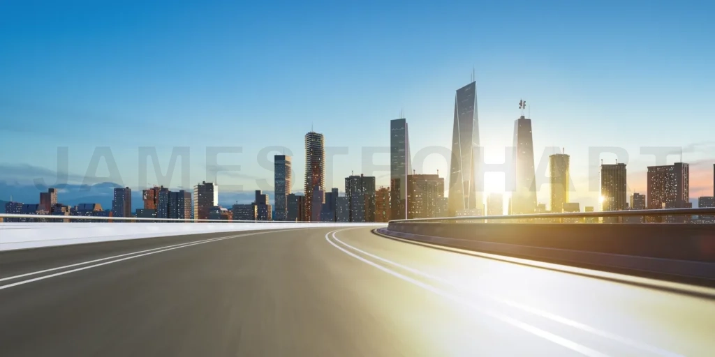 
3d rendering highway overpass motion blur with city