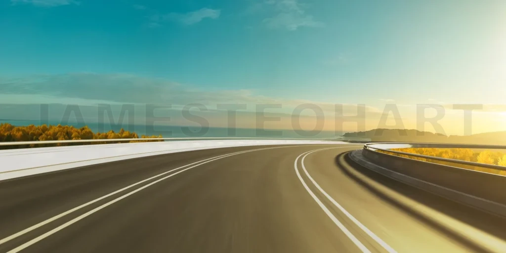
Curvy highway with beautiful seascape background view moving for