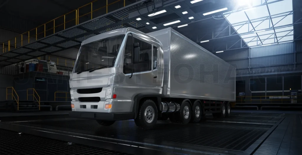 
3d rendering Truck with trailer park in factory