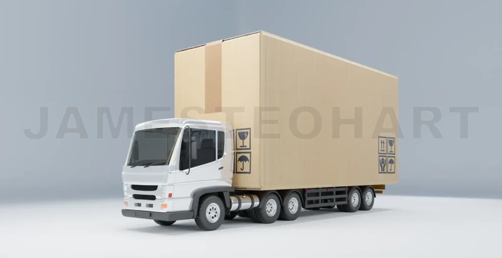 
Cargo Truck with big cardboard box package ready to be delivery