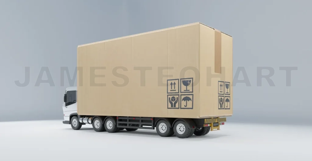 
Cargo Truck with big cardboard box package ready to be delivery