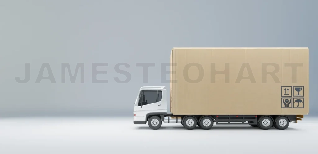 
Cargo Truck with big cardboard box package ready to be delivery