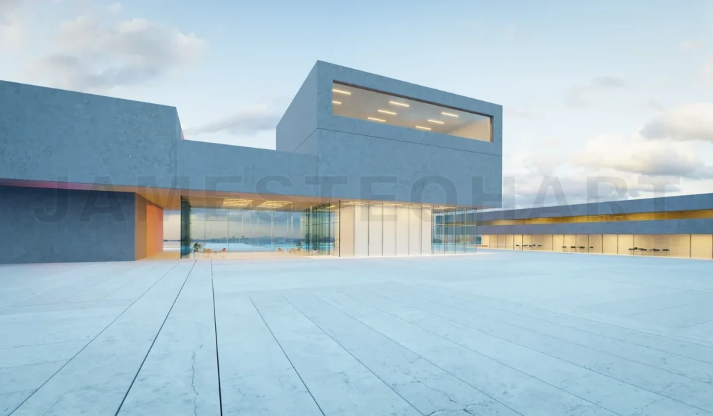 
3d Modern glass wall commercial buildings exterior