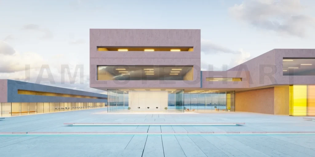 
3d Modern glass wall commercial buildings exterior