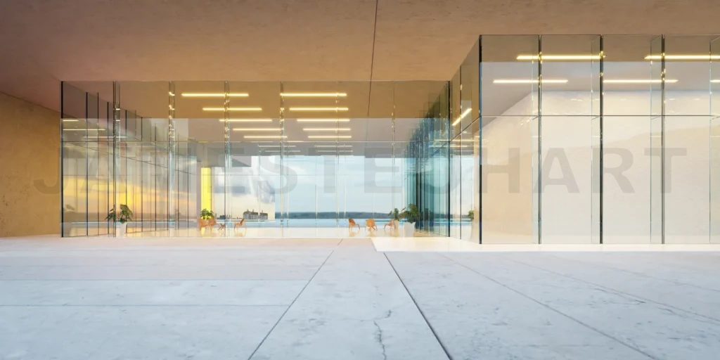 
3d Modern glass wall commercial buildings exterior