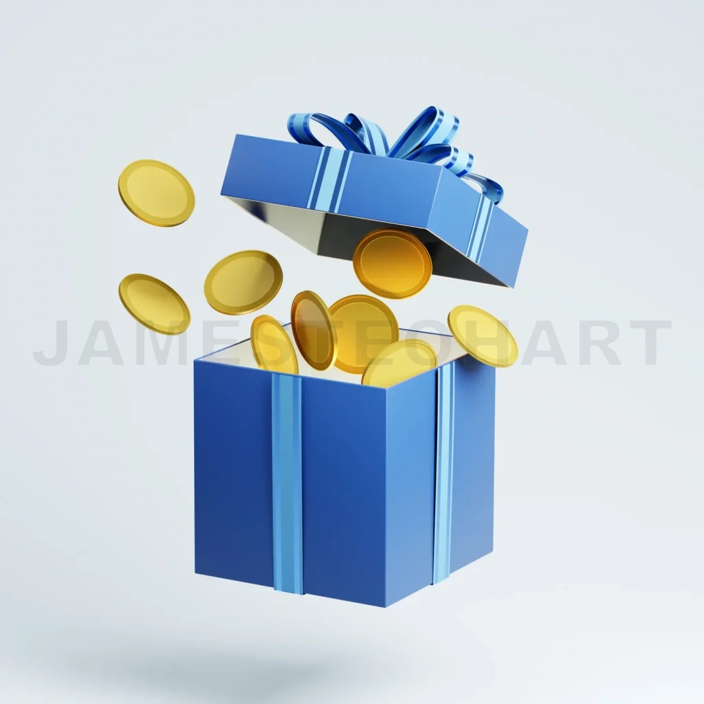 
Blue christmas gift box pouring golden coins, 3d rendering