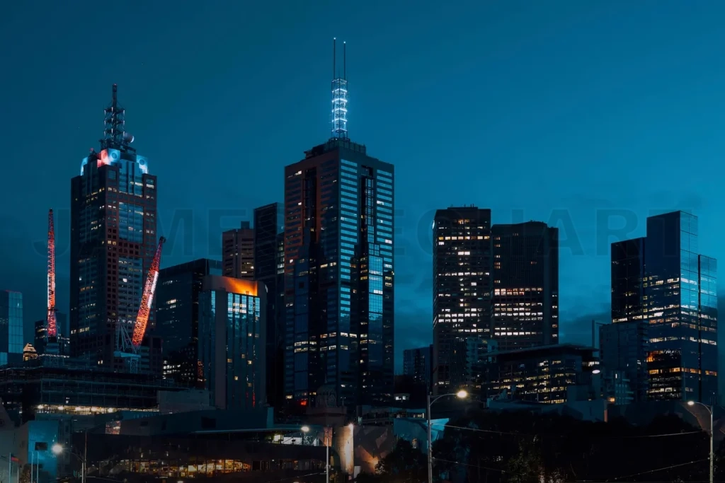 
Melbourne australia city skyline at early night