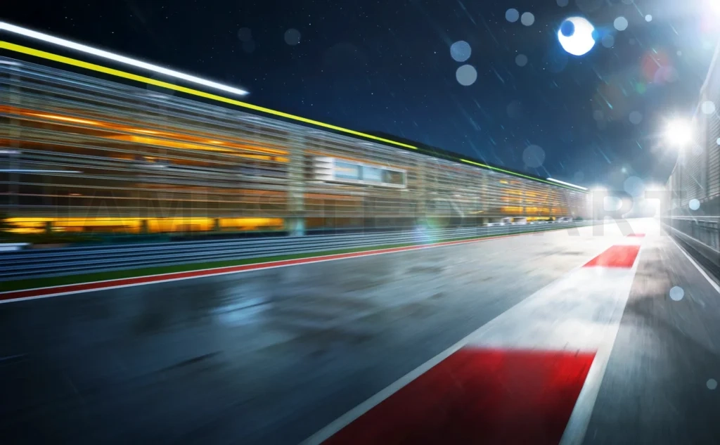 
Racetrack surface blurring at fast speed at night
