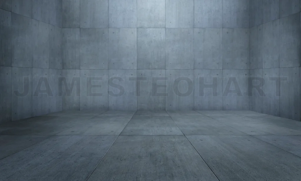 
Empty concrete studio room with textured walls