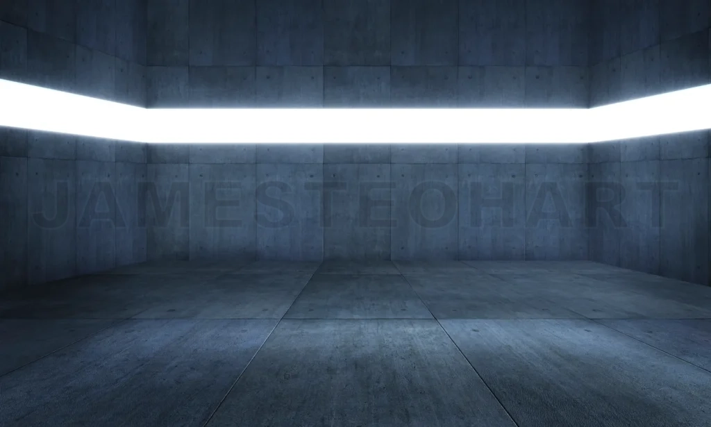 
Concrete empty room with glowing light strip