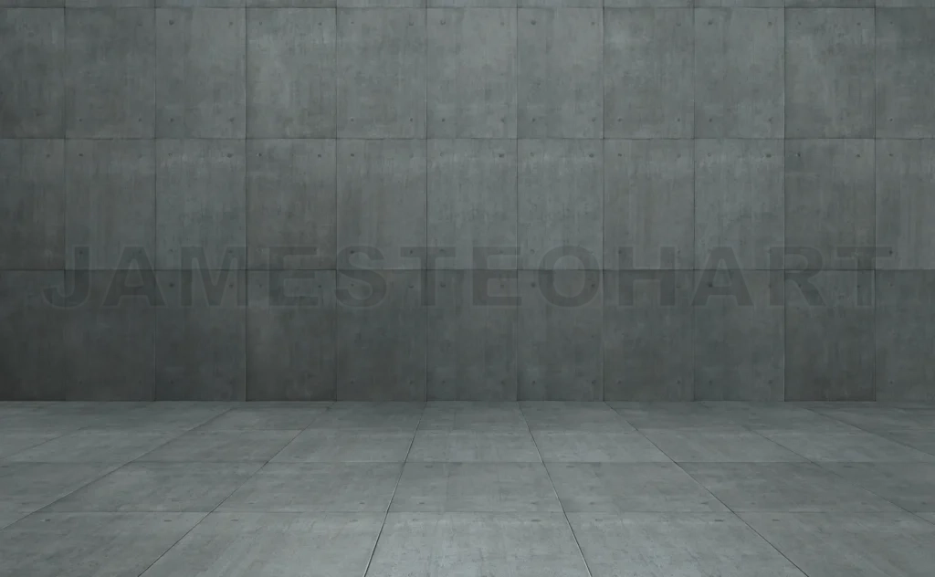 
Empty industrial room with gray concrete wall and floor