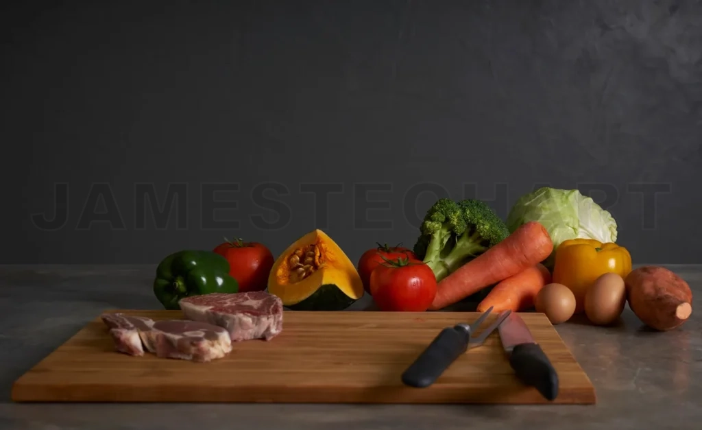 
Preparing fresh meat and vegetables for healthy cooking