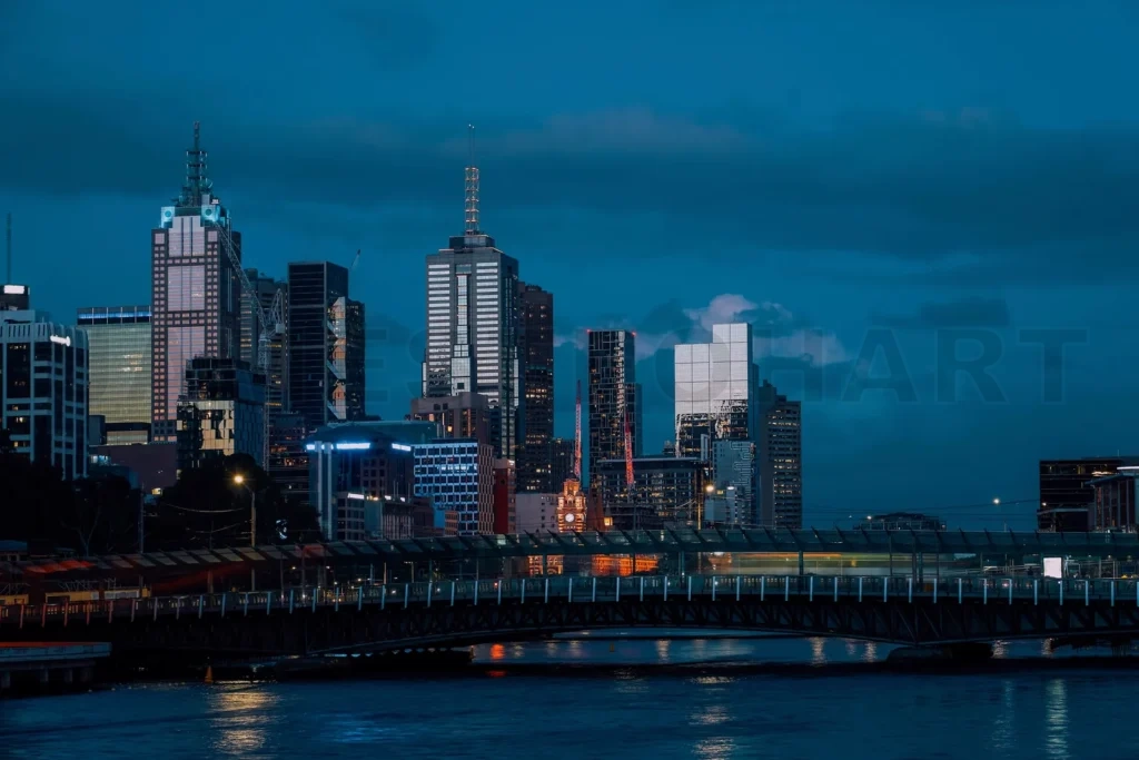 
Melbourne city skyline illuminating yarra river at night