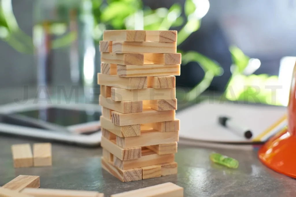
Wooden blocks tower demonstrating strategy and stability