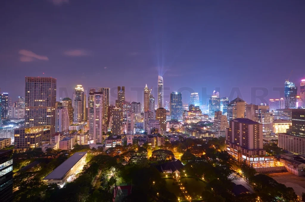 
Bangkok city night skyline overlooking lumphini park