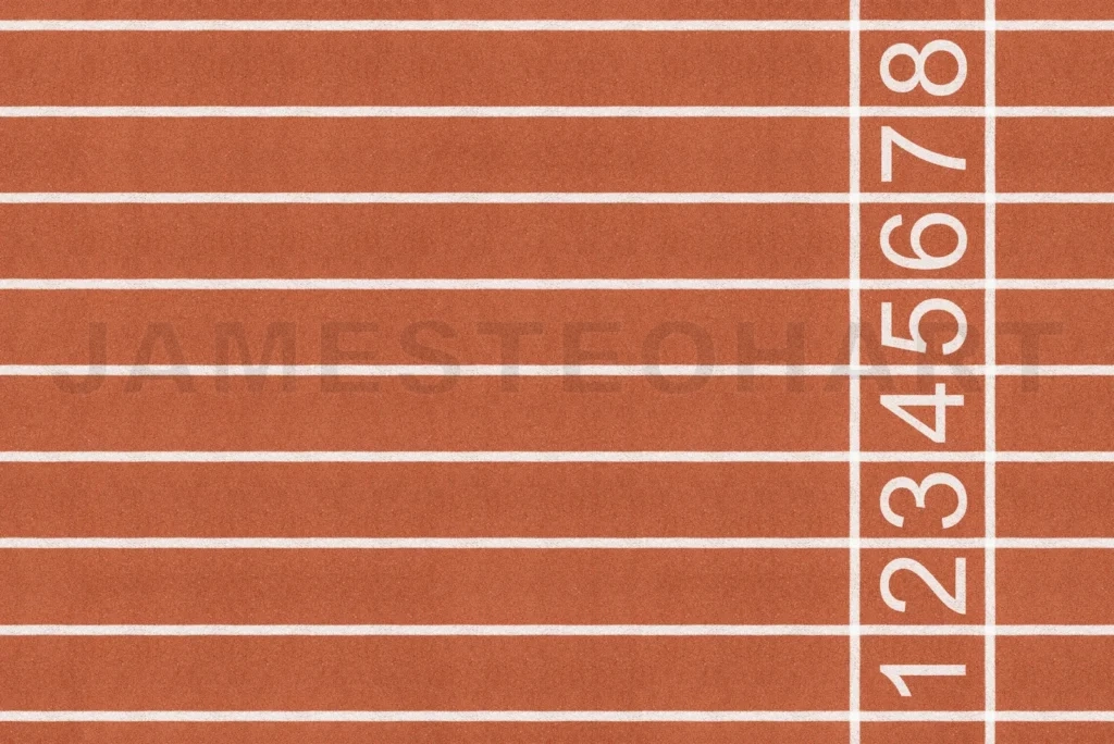 
Running track start line with numbered lanes